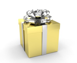 gift box with bows isolated on white. 3d rendering.
