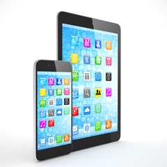 Tablet and smartphone on a white. 3d rendering.