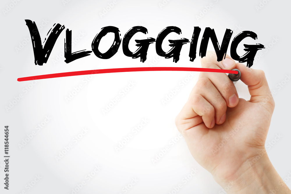 Poster hand writing vlogging with marker, concept background