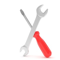 3D Illustration Wrench and screwdriver, service concept