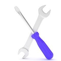 3D Illustration Wrench and screwdriver, service concept