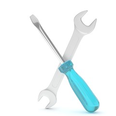 3D Illustration Wrench and screwdriver, service concept