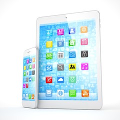 Tablet and smartphone on a white. 3d rendering.