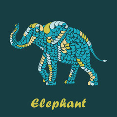 Greeting card with decorative elephant. Vector illustration.