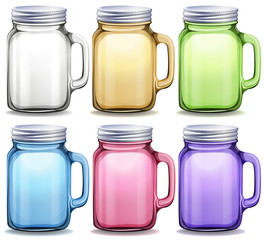 Glass jars in six different colors