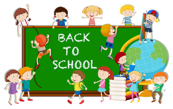 Back to school theme with kids and board