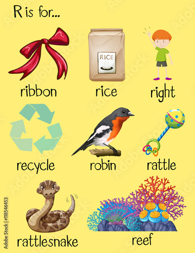 "Many words begin with letter R" Stock image and royalty-free vector