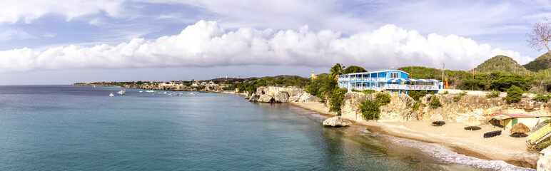 Obraz premium Panoramabild von Playa Forti (Vordergrund) und Playa Grandi (Hintergrund) nahe Westpunt, Curacao