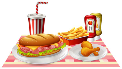 Sandwiches and fried chicken on the table