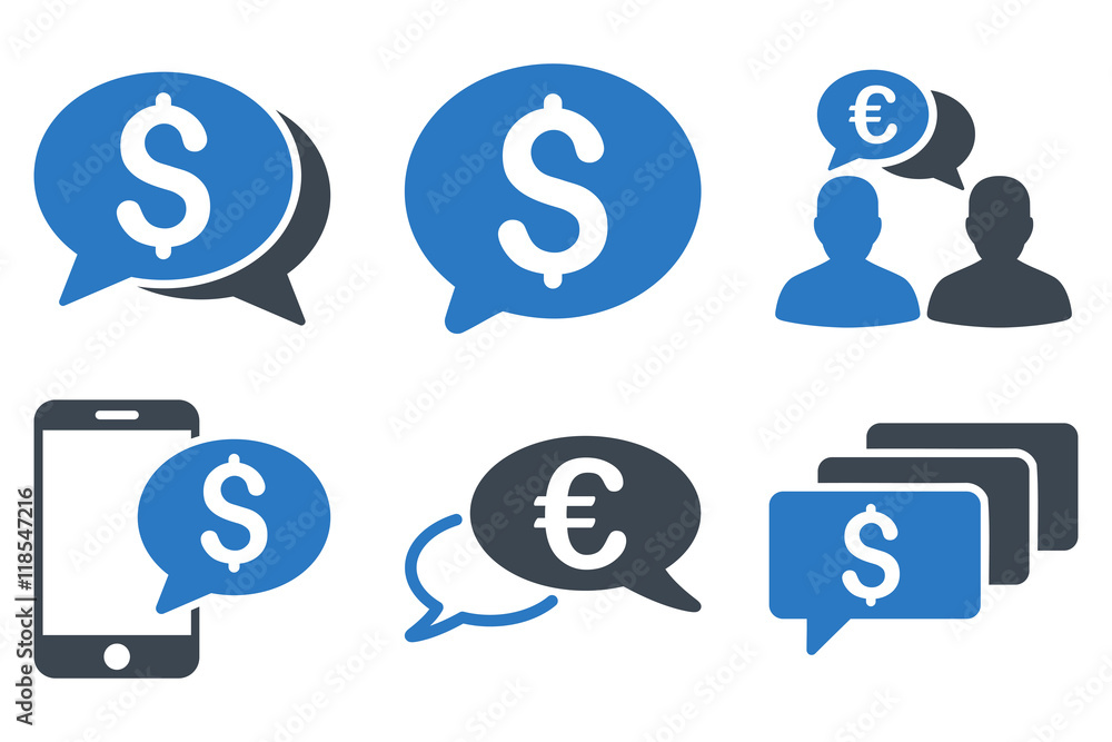 Poster money message vector icons. icon style is bicolor smooth blue flat symbols with rounded angles on a 