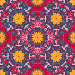 Seamless decorative pattern. Ornament with mosaic elements