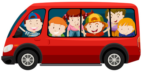 Children riding in red van © blueringmedia
