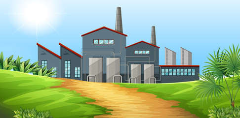 Factory building in the field