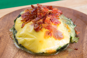 Baked spinach and cheese on plate