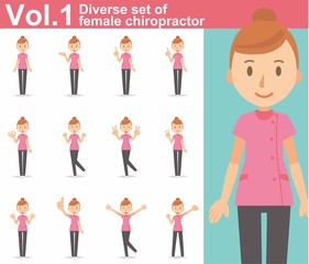Diverse set of female chiropractor on white background , vector format vol.1