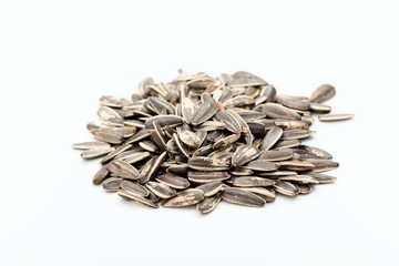Sunflower seeds on white background