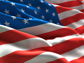 Flag of USA Waving in the Wind. CLose Up. 3d illustration