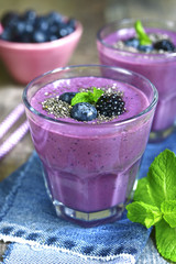Healthy diet forest berry smoothie with chia seeds.