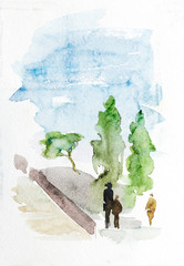 Graphic illustration of Rome. Watercolor