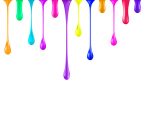 Rainbow glossy paint drop blobs isolated on white. vector. 3d illustrator. Falling nail polish drops. Gradient mesh. Toxic vivid bright colors