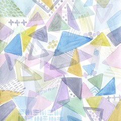 Hand drawn watercolor geometric background with transparent colored polygons