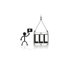 Loading barrels in an upright position by crane. Vector illustration.