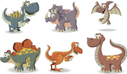 Group of funny cartoon dinosaurs.    © denis_pc