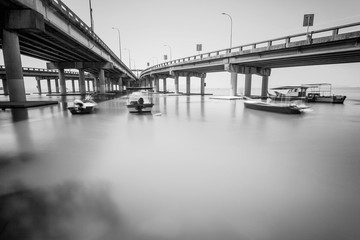 Under a bridge view in Penang Malaysia in black and white