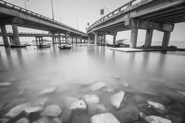 Under a bridge view in Penang Malaysia in black and white