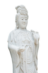 Kuan Yin marble sculpture isolated on white.