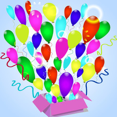 Colorful balloons on blue background.