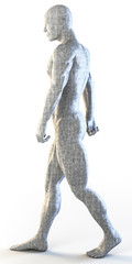 3d rendering of muscular man walking covered  with concrete