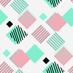 Seamless retro patterns with squares and strips.