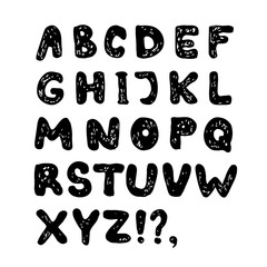 Vector bold ink hand drawn alphabet font with spaces inside the letters