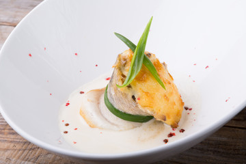 Mushroom julienne with white fish