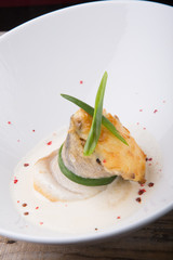Mushroom julienne with white fish