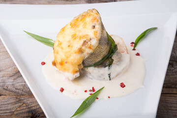 Mushroom julienne with white fish