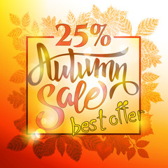 Autumn Sale . Vector banner with lettering and hand drawn leaves