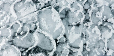 The pattern of cracks on the blue ice of Lake Baikal