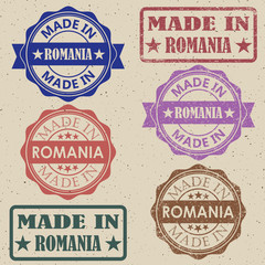 made in Romania red round vintage stamp.
