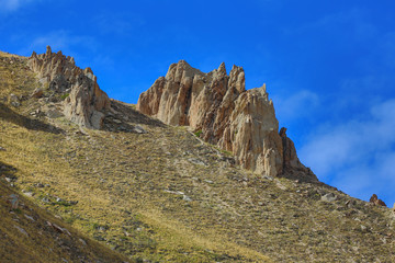 stone rock on top of a mountain in summer