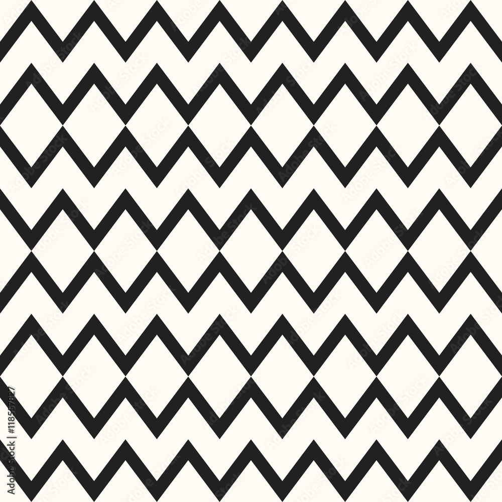 Poster seamless pattern of black zigzag stripes on a white background