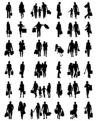 Black silhouettes of people in the shopping, vector