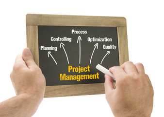 Hand writing Project Management on chalkboard