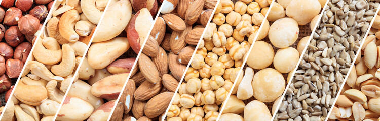 Various dried nuts collage