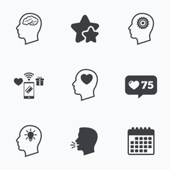 Head with brain icon. Male human symbols.