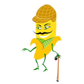 Hand drawn cartoon character - a banana gentleman. It can be used for restaurant menu or for cafe decoration.