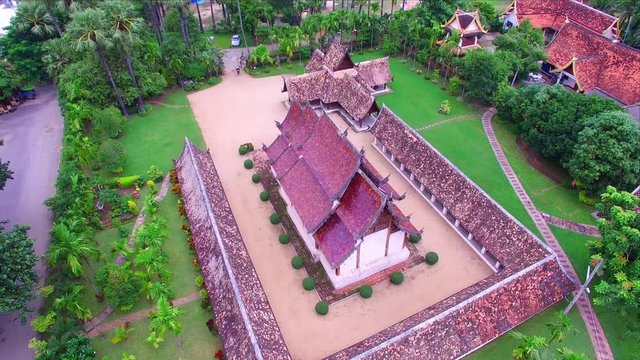 Aerialview of Wat Ton Khen, old wooden temple in lanna style, Chiang Mai, Thailand
