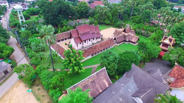 Aerialview of Wat Ton Khen, old wooden temple in lanna style, Chiang Mai, Thailand