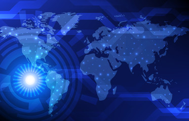 Fototapeta premium Abstract Digital Technology Background With World Map. Vector Template Design